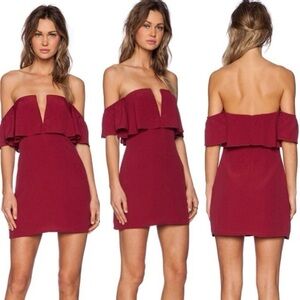 LOVERS + Friends Wine Primrose Off Shoulder Dress